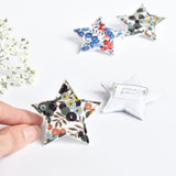 Liberty fabric star badge, Christmas fabric star badge, Christmas star pin badge handmade by Stitch Galore