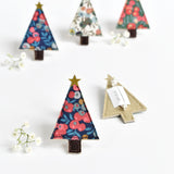 Blue festive Liberty fabric Christmas tree brooch, sewn Christmas tree badge handmade by Stitch Galore