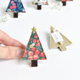 Embroidered Christmas tree pin badge, Green Liberty fabric Christmas tree brooch, Sewn Christmas tree badge handmade by Stitch Galore