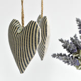 Heart lavender bag, lavender heart scented sachets, handmade with blue striped fabric by Stitch Galore
