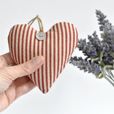 Heart lavender bag, lavender heart scented sachets, handmade with red striped fabric by Stitch Galore