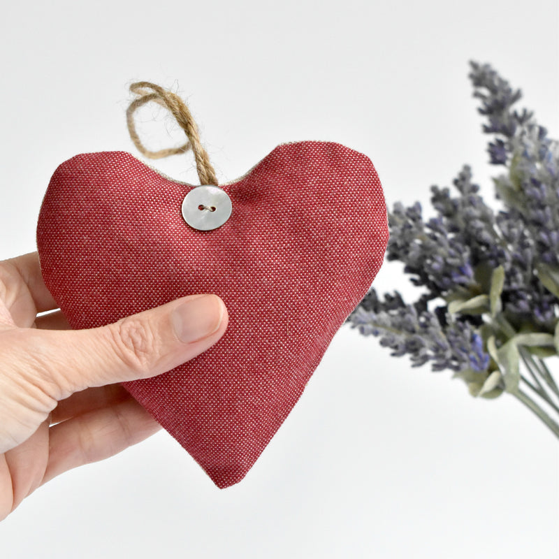 Red heart lavender bag, lavender heart scented sachets handmade by Stitch Galore 