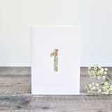 1st Birthday card, 1st Anniversary card sewn card with Liberty fabric handmade by Stitch Galore