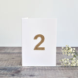 2nd Birthday card, 2nd Anniversary card sewn card with gold glitter fabric handmade by Stitch Galore