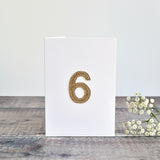 6th Birthday card, 6th Anniversary card sewn card with gold glitter fabric handmade by Stitch Galore