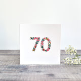 70th Birthday card, Age 70 card, sewn card with Liberty fabric handmade by Stitch Galore