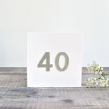 40th Birthday card, 40th Anniversary card sewn card with silver glitter fabric handmade by Stitch Galore