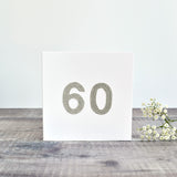 60th Birthday card, 60th Anniversary card sewn card with silver glitter fabric handmade by Stitch Galore