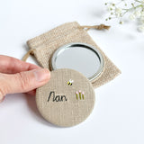 Personalised hand held mirror, embroidered pocket mirror handmade by Stitch Galore
