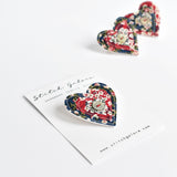 Liberty fabric heart badge, sewn love heart badge handmade by Stitch Galore