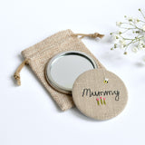 Mummy compact mirror, embroidered hand mirror handmade by Stitch Galore