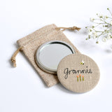 Embroidered personalised pocket mirror, personalised compact mirror handmade by Stitch Galore