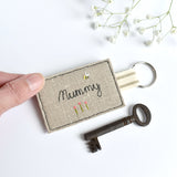 Embroidered personalised Mummy keychain, name keyring handmade by Stitch Galore