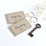 Embroidered personalised Mummy keyring, name keychain handmade by Stitch Galore