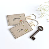 Embroidered personalised keychain, name keyring handmade by Stitch Galore