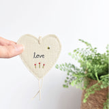 Linen fabric sewn heart, embroidered love heart keepsake handmade by Stitch Galore