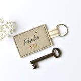 Personalised keyring, embroidered name key ring handmade by Stitch Galore