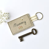 Personalised Mummy keyring, embroidered name key ring handmade by Stitch Galore