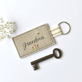 Personalised keyring, embroidered name key ring handmade by Stitch Galore