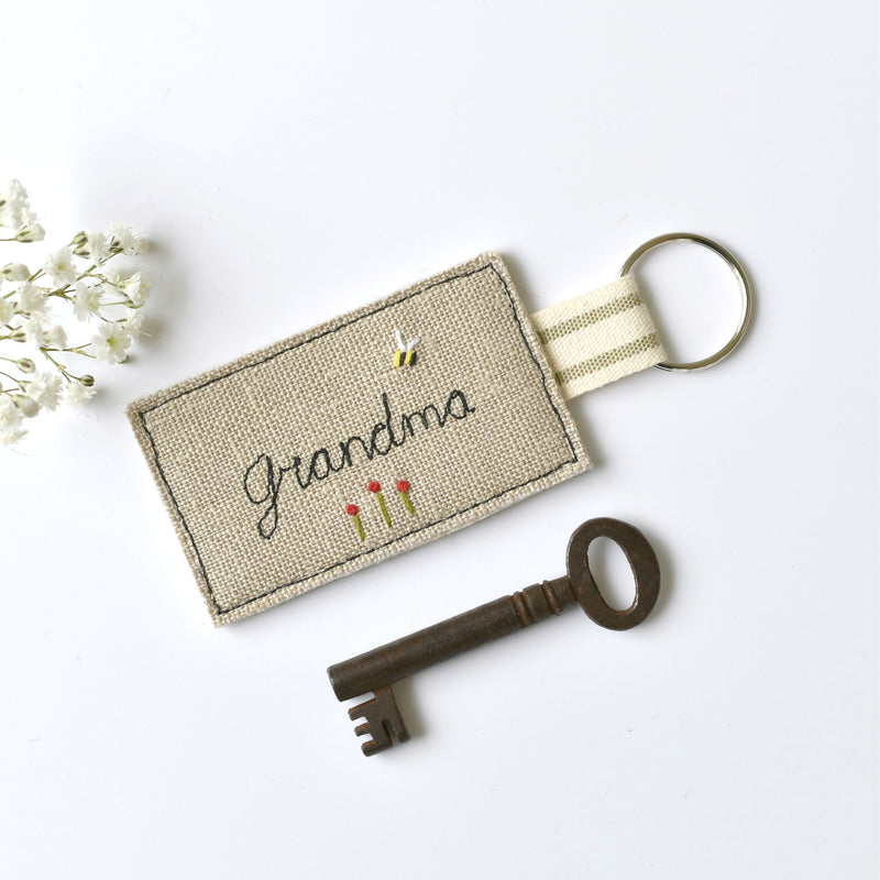 Personalised keyring, embroidered name key ring handmade by Stitch Galore