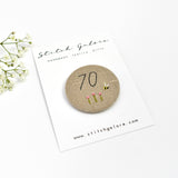 70th Birthday badge, embroidered birthday badge, personalised birthday badges handmade by Stitch Galore