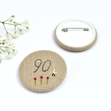 90th Birthday badge, embroidered birthday badge, personalised birthday badges handmade by Stitch Galore