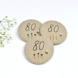 80th Birthday badge, embroidered, badge, personalised birthday badges handmade by Stitch Galore