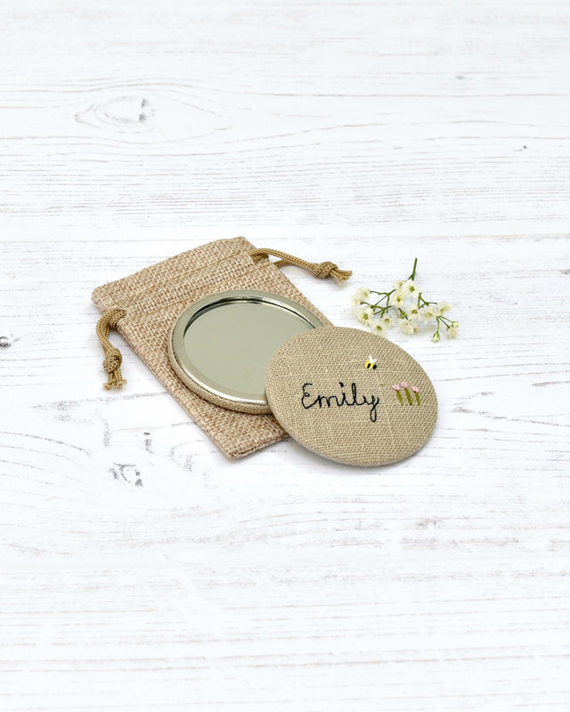 Embroidered personalised pocket mirror