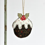 Christmas pudding embroidered tree decoration handmade by Stitch Galore