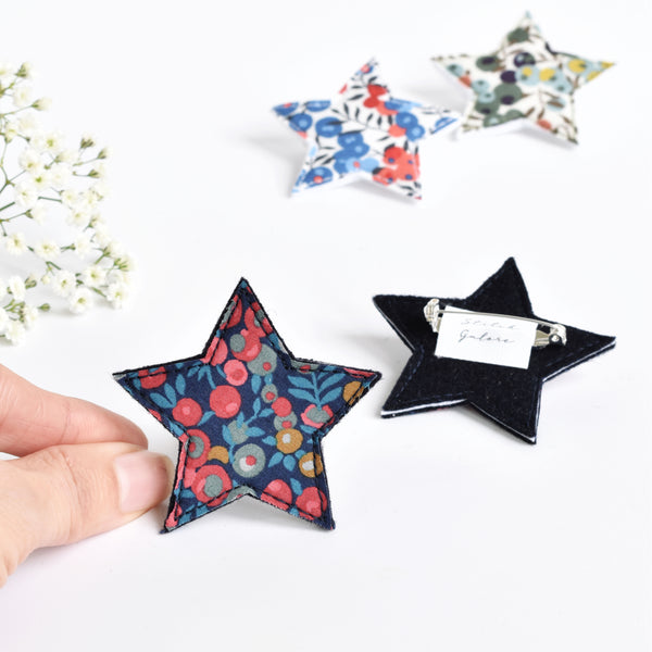 Fabric star pin badge, Blue liberty fabric star badge, liberty fabric star brooch handmade by Stitch Galore
