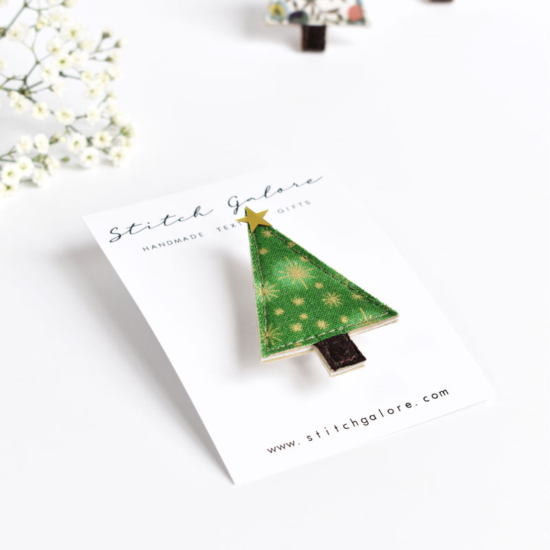 Sewn Christmas tree fabric brooch by Stitch Galore