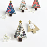 Liberty fabric Christmas tree pin badge handmade by Stitch Galore