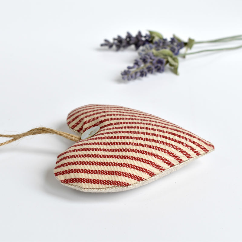 Heart lavender bag, lavender heart scented sachets, handmade with red striped fabric by Stitch Galore 