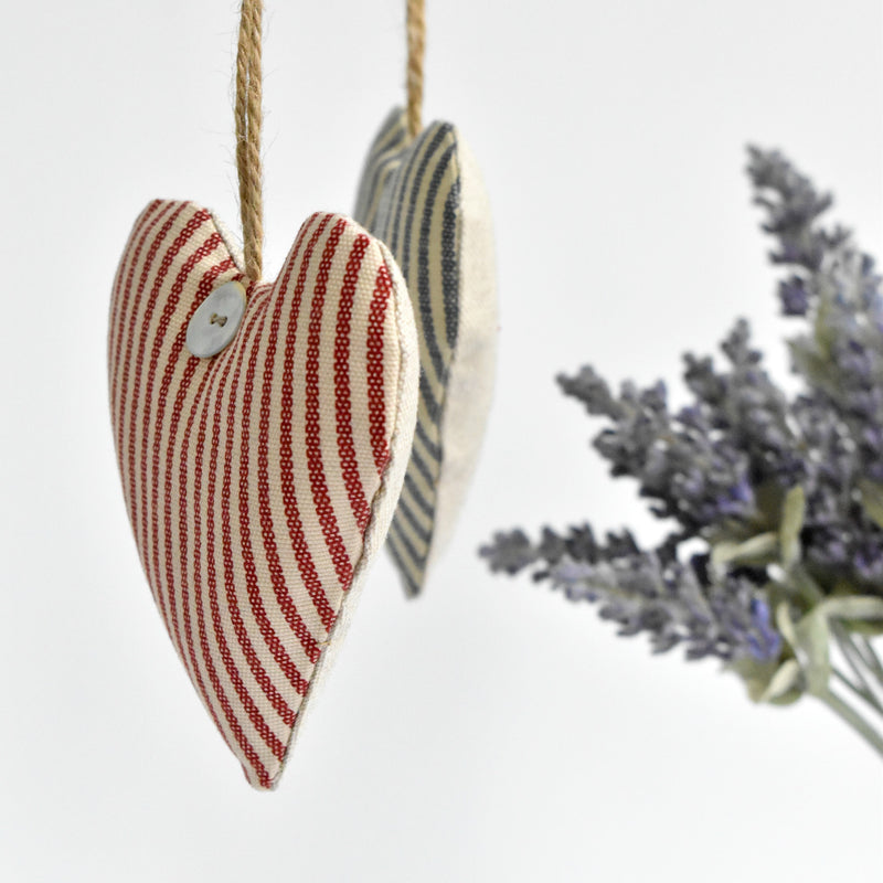 Heart lavender bag, lavender heart scented sachets, handmade with red striped fabric by Stitch Galore 