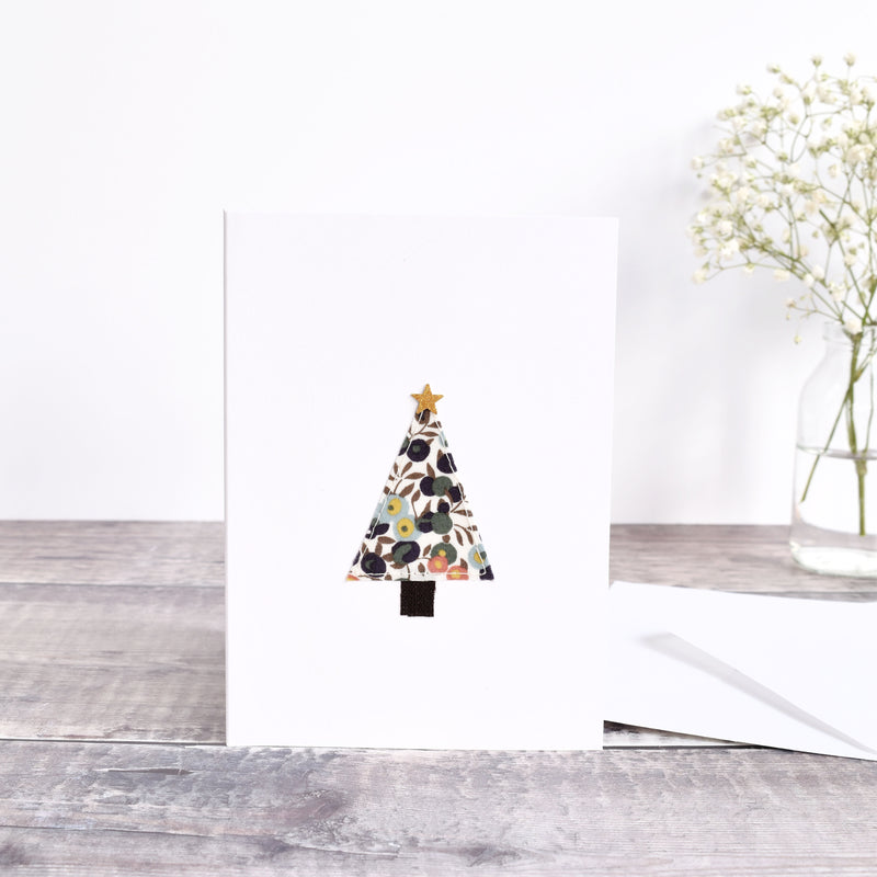 Sewn Christmas tree card mading using Liberty fabric