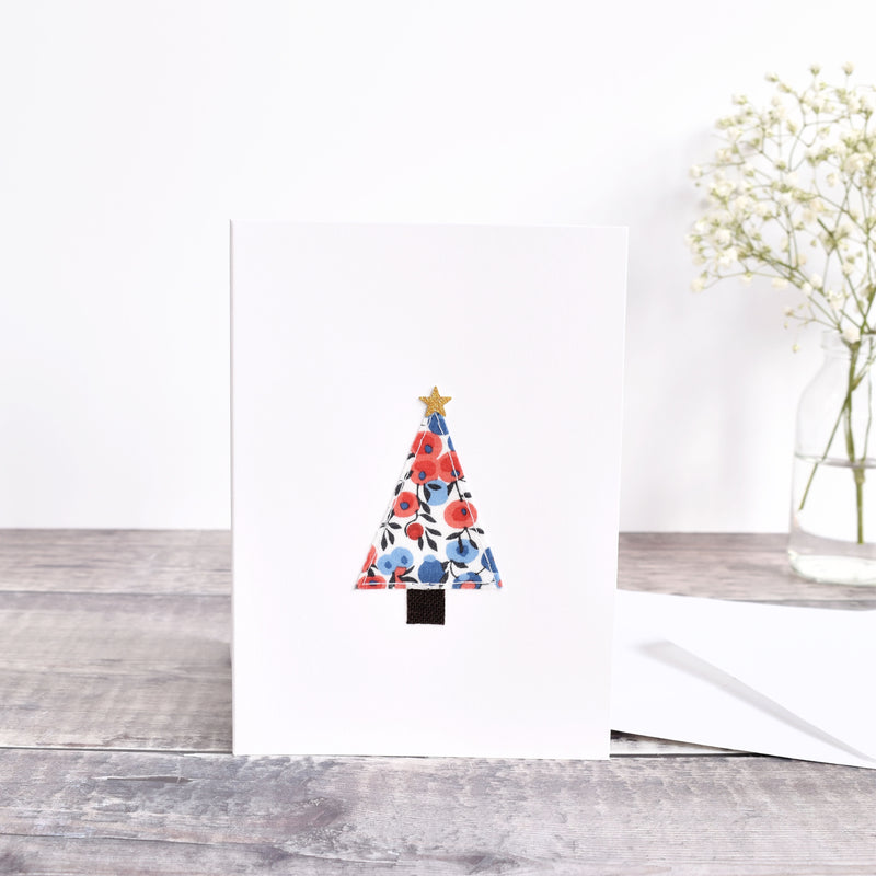 Stitched Christmas tree Christmas card made from Liberty fabric handmade by Stitch Galore