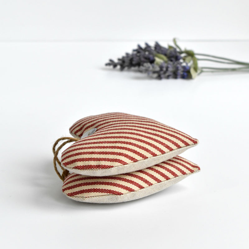 Heart lavender bag, lavender heart scented sachets, handmade with red striped fabric by Stitch Galore 