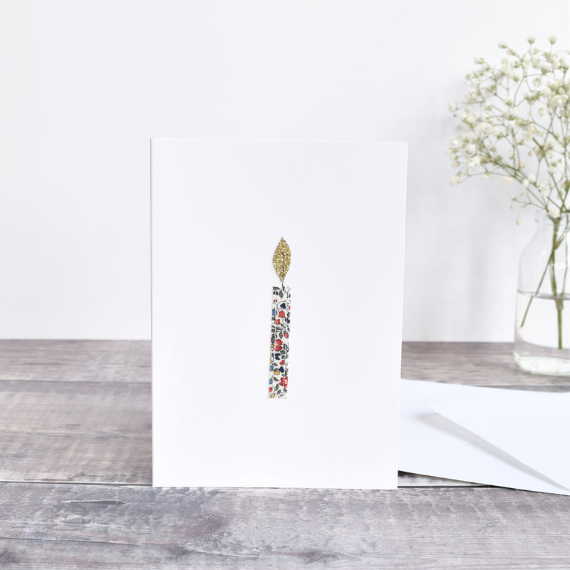Sewn birthday candle card, embroidered candle card handmade by stitch galore