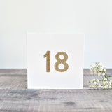 18th Birthday card, 18th Anniversary card sewn card with gold glitter fabric handmade by Stitch Galore