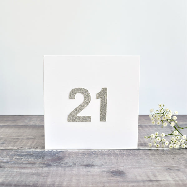 21st Birthday card, 21st Anniversary card sewn card with silver glitter fabric handmade by Stitch Galore