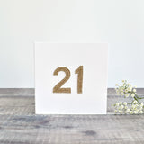 21st Birthday card, 21st Anniversary card sewn card with gold glitter fabric handmade by Stitch Galore