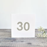 30th Birthday card, 30th Anniversary card sewn card with silver glitter fabric handmade by Stitch Galore