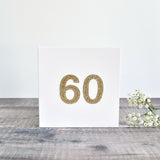 60th Birthday card, 60th Anniversary card sewn card with gold glitter fabric handmade by Stitch Galore
