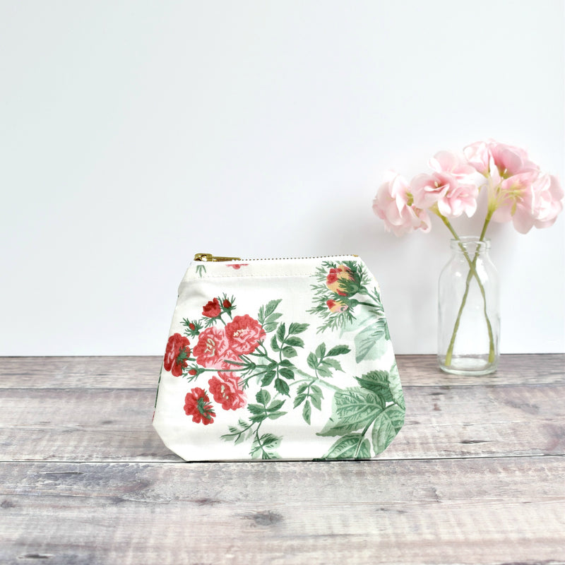 Coin purse made from cream Sanderson vintage floral fabric handmade by Stitch Galore