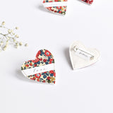 Sewn Floral liberty fabric heart pin badge handmade by stitch galore