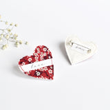 Red liberty fabric love heart brooch, red liberty fabric heart badge handmade by stitch galore