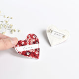 Red liberty fabric heart brooch, red liberty fabric heart badge, valentines gift  handmade by stitch galore
