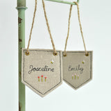 Personalised name banner, Embroidered name fabric banner handmade by Stitch galore