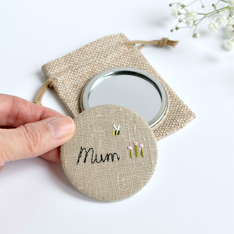 Personalised hand mirror, personalised Mum mirror handmade by Stitch Galore