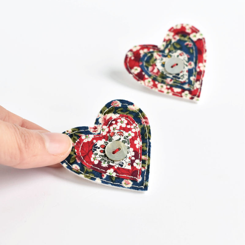 Textile heart brooch, Valentine heart brooch handmade by Stitch Galore 